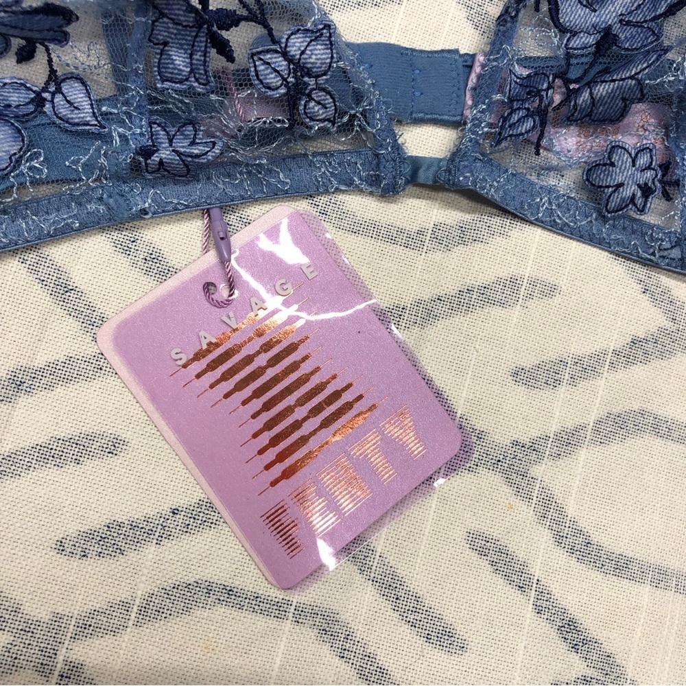 NWT fenty savage blue lace bralette sheer embroidered mesh floral embroidery - Picture 6 of 10